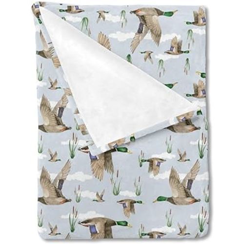 HawSkgFub Duck Hunting Mallard Hunter Baby Blanket for Boys Gift, Wild Animal Bird Reeds Blue Flannel Fleece Nursery Bed Blankets, Soft Warm Lightweight Newborn Infant Toddler Kid Crib Bedding 30 x 40