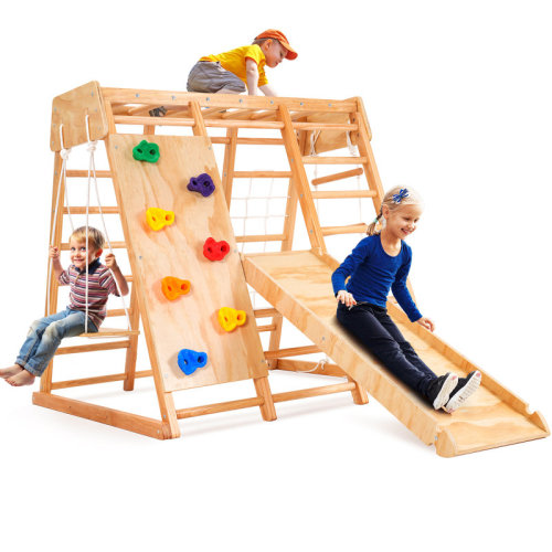 ANGGREK 8-in-1 48"W Wood Climber Jungle Gym Baby Toddler Climbing Toys Indoor Playground Sports Climber, Backyard Playset with Slide Swing for Kids Children, 2 Way to Place | Wayfair