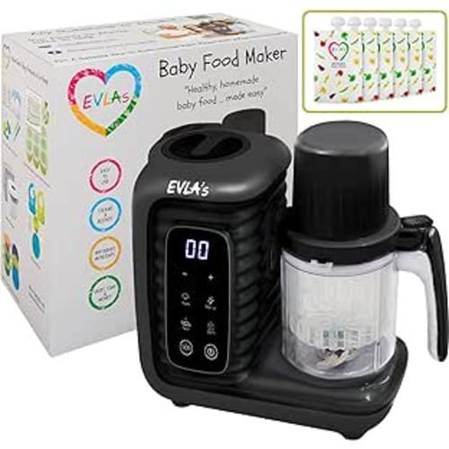 Amazon.com: EVLA'S Double Baby Food Maker, Food Processor with 2 Steaming Baskets, Blender, Grinder, Steamer, Cooks & Blends Healthy Homemade Baby Food in Minutes, with 6 reusable food pouches, Dark Gray : Baby