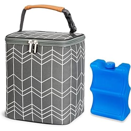 BreastMilk Cooler Bag with Ice Pack Fits 4 Baby Bottles Up to 9 Ounce, Large Baby Bottle Bag Fits for Nursing Mom Daycare