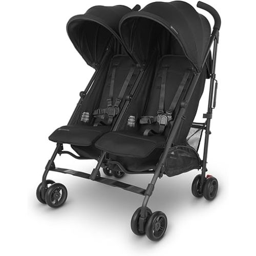 UPPAbaby G-Link V2 Double Umbrella Stroller / Lightweight Design / One-Step Fold + Recline / XL Basket + Canopy / Cup Holder Included / Jake (Black/Carbon Frame)