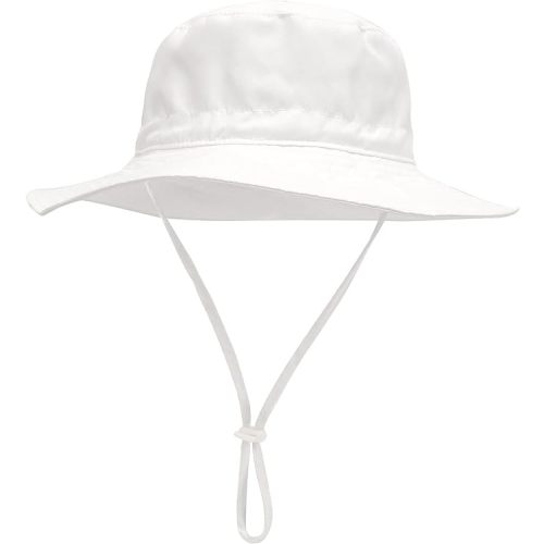 Baby Sun Hat Toddler Beach Swim Hats UPF 50+ Summer Bucket Hat Kids Infant Wide Brim Adjustable Sun Hat for Baby Boy Girls - 0-6 Months - White
