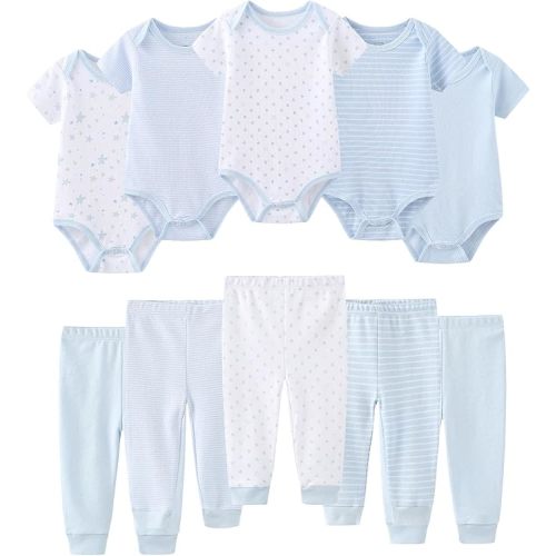 Baby Bodysuit and Pant Set 10-pcs Cotton Soft Newborn Boy Girl Clothes Outfits