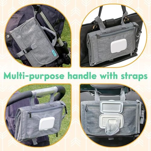 Kopi Baby Portable Diaper Changing Pad - Baby Changing Pad & Diaper Changer Travel Bag, Smart Design Baby Changing Mat, Portable Changing Pad for Baby - Baby Changing Station, Infant Gift - Grey - Premium