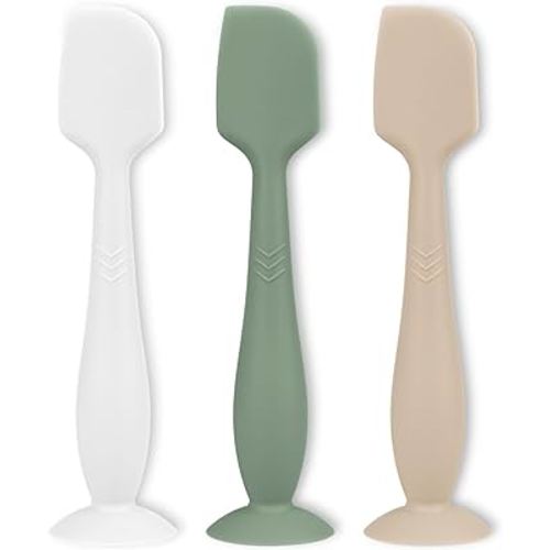 3 Piece Full Size Diaper Cream Applicator Set - Soft Silicone Baby Butt Spatula with Suction Base (White/Sage/Sand)