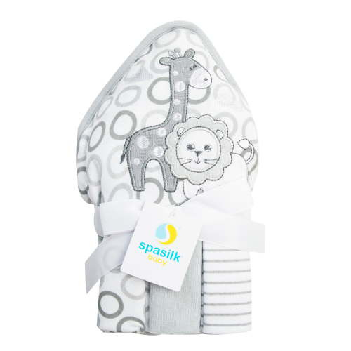 Spasilk Bath 1 Hooded Terry Towel & 3 Washcloths Set for Babies