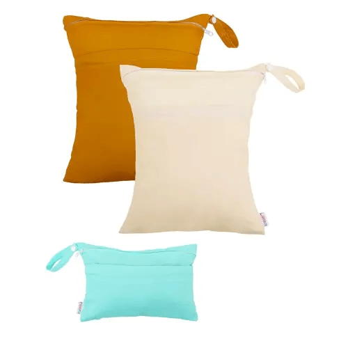 ALVABABY 3 Cloth Diaper Wet Dry Bags Waterproof Reusable with Two Zippered Pockets Travel Beach Pool Daycare Soiled Baby Items Yoga Gym Bag for Swimsuits or Wet Clothes Small medium Large 3L-SML03