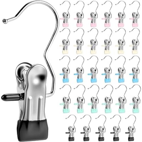 Senbowe 30 Pack Heavy Duty Clothes Pins, Boot Hangers for Closet, Laundry Hook Hanging Clips Clamps for Closet Organizer Pants Hats Socks Towels Clips, Clothespins Hanger for Travel Handbag Legging