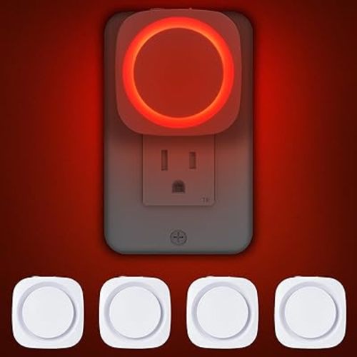 Red Night Lights Plug into Wall, 4 Packs Dimmable Night Light with Dust to Dawn Sensor, Automatically Turn on and Off, Gentle Glow Nightlight for Bathroom,Bedroom,Stairs,Kitchen,Hallway, Red