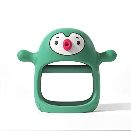 Smily Mia Penguin Buddy Never Drop Silicone Baby Teething Toy for 0-6month Infants, Handle teether for 3-6Months, Baby First Toy, Hand Pacifier for Breast Feeding Babies,Pine Green