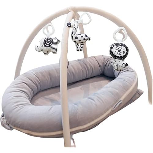 Deluxe Infant Lounger (Corduroy Cotton, Beacon Grey) + Toy Set