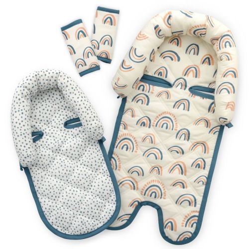 Goldbug Duo Car Seat Head Support And Strap Cover - Car Seat Insert For Baby - Gray Ticking Stripe