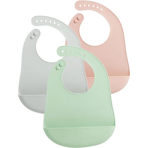 PandaEar 3 Pack Baby Bibs for Eating with Food Catcher, Waterproof Silicone Bibs for Babies Toddlers Boys Girls, Adjustable Baby Food Feeding Bibs, BPA Free