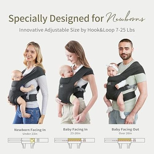 Newborn Carrier, Baby Carrier, Cozy Baby Wrap Carrier(7-25lbs), with Hook&Loop for Easily Adjustable, Soft Fabric, Deep Grey