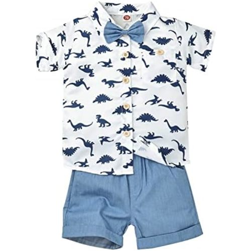 Toddler Baby Boy Clothes Summer Shorts Sets Short Sleeve Dinosaurs Shirt Top + Shorts Set Outfits Set 12 Months-4T