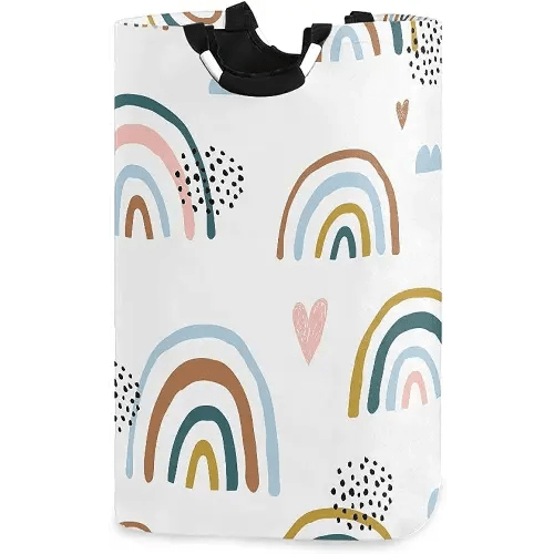 xigua Cartoon Rainbow Laundry Basket Large Laundry Hamper 72L Foldable Dirty Clothes Toys Organizer Bag with Handles for Bathroom,Bedroom,College Dorm,Kids Room