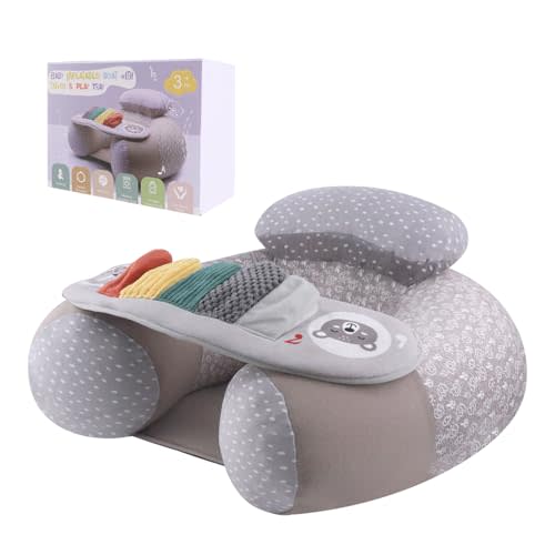 Baby Inflatable Seat with Cover for Babies 3-36 Months, Portable Baby Chair Sit Me Up Floor Seat with Detachable Activity Sensory Tray, Baby Seats for Sitting up, Piano