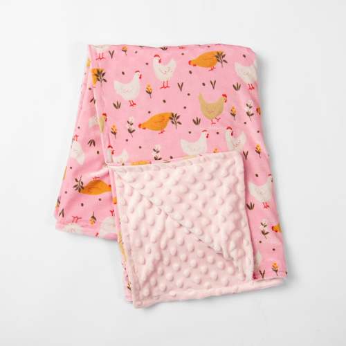 Pink Chickens Minky Baby Blanket