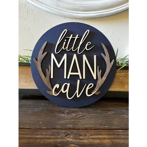 Little Man Cave with Antlers Round 3D Wooden Sign || Boys Room Decor || Baby Shower Gift || Play Room Signs