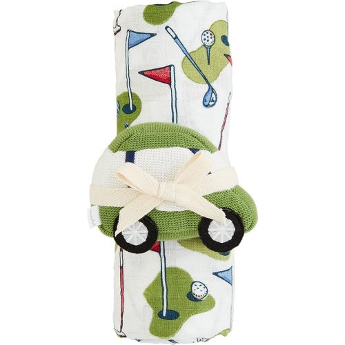 Mud Pie Kids Golf Swaddle and Rattle Set; Swaddle 47" X 47" | Rattle 3" X 4 1/2"