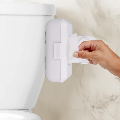 Loo Discreet Flushable Wipes Dispenser with No-Drill Suction Mount - Hygienic Stylish Wet Wipe Holder for Bathroom & Toilet, Reusable Refillable Container