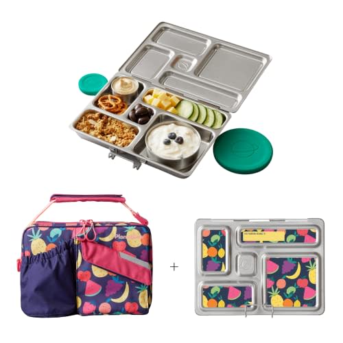 PlanetBox Rover Stainless Steel Bento Lunch Box with 5 Compartments, Tutti Frutti Carry Bag and Magnets