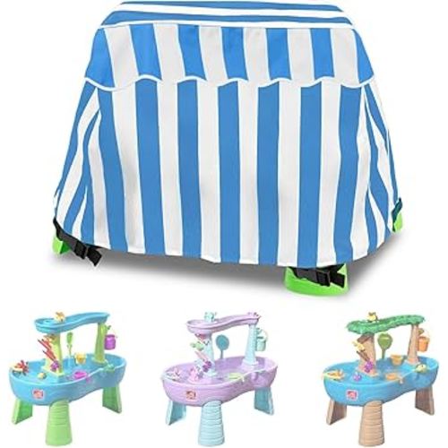 Kids Water Table Cover Fit Step2 Water Table, 600D Waterproof Dust Proof Anti-UV Outdoor Toys Cover,Toddler Water Play Table Toys Cover, Step2 Water Table Accessories(Blue Stripes)