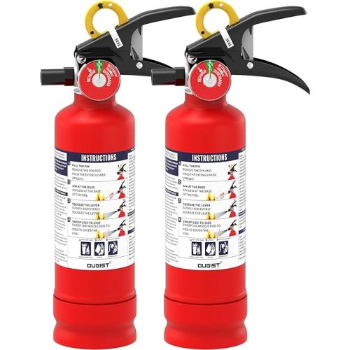 ABC Dry Powder Fire Extinguisher, 2.5 lb – 1-A:10-B:C Rated, Fire Extinguisher for Home, Kitchen, Office & Vehicle, Fire Extinguisher with Easy-Grip Handle & Quick Release, Model FF1KG,2 Pack