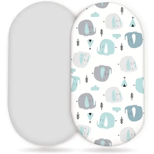 Stretchy Ultra Soft Fitted Bassinet Sheets 2 Pack, Universal Fitted Sheets for Rectangle, Oval, or Hourglass Bassinet Mattresses or Changing Pads, Cute Elephant Baby Sheets for Boy and Girl