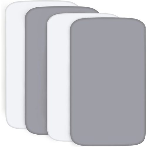 4-Pack Fitted Pack and Play Sheets for Boys and Girls - Breathable, Soft Microfiber Baby Sheets in Grey and White - Grey & White - 38 X 26 Inch