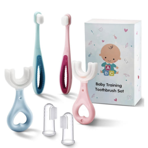6 in 1 Baby Training Toothbrush Set - Infant to Toddler Toothbrush Oral Care Toothbrush - Food Grade Silicone,Extra Soft Bristles,Perfect for 6+,12+,24+ Months