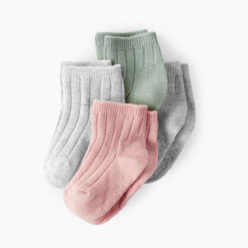 Little Planet No-Slip Socks (4 Pack) - Grey/Green/Pink