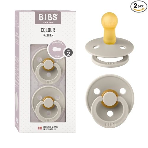 BIBS Pacifiers Colour Collection | Natural Rubber Baby Pacifier | Round Nipple | Set of 2 BPA-Free Soothers | Made in Denmark | 6+ Months (Pack of 2) | Sand