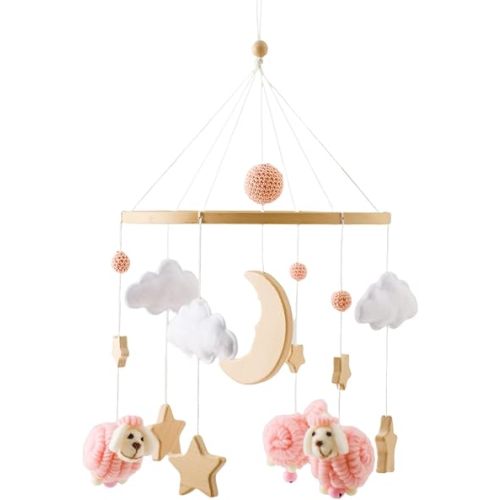 Baby Mobile for Crib, Montessori Baby Crib Mobile for Boys Girls, Baby Mobile for Bassinet, Nursery Decor for Infant Bedroom Hanging, Baby Mobile Soothe Toys - Gender Neutral Baby Gift (Pink)