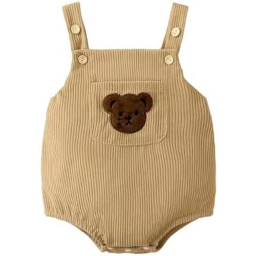 Baby Boy Girl Bear Summer Outfit Sleeveless Romper Bodysuit Bear Embroidered Overall Corduroy Jumpsuit