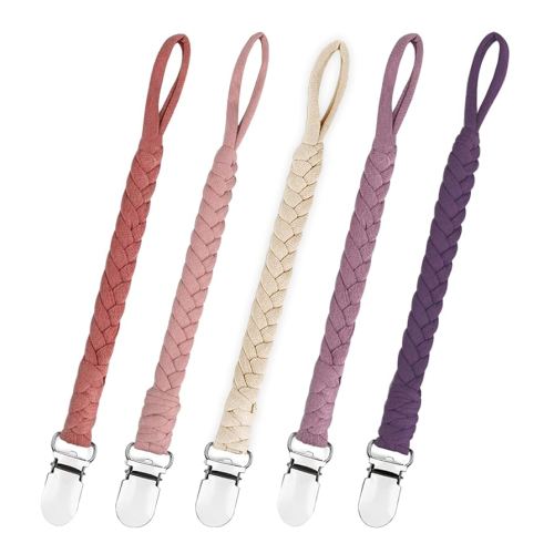 Braided Pacifier Clips Baby Girl - Unisex Design Binky Clips with Teething Straps for Shower & Birthday Gifts