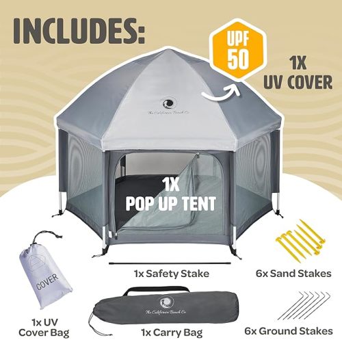 POP 'N GO Baby Playpen - Indoor & Outdoor Playpen for Babies and Toddlers - Baby Beach Tent, Foldable, Portable W/Canopy & Travel Bag - Pop Up Pack and Play Yard - Anchor Grey