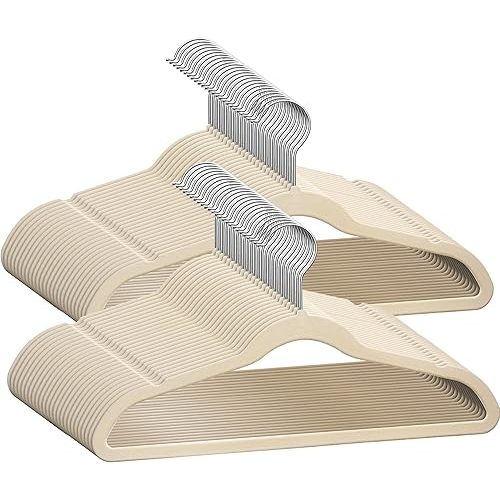 50 Premium Kids Velvet Hangers - 14" Non-Slip Clothes Hangers for Kids & Preteens - Ultra Slim, Space-Saving, Strong & Durable Hangers with 360° Swivel Hook - Ivory