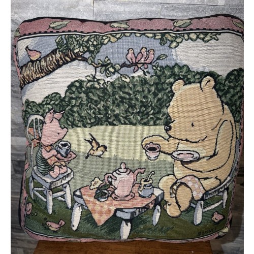 Vintage Disney Winnie the Pooh Tapestry Pillow– Tea Party w/Piglet Nursery Decor