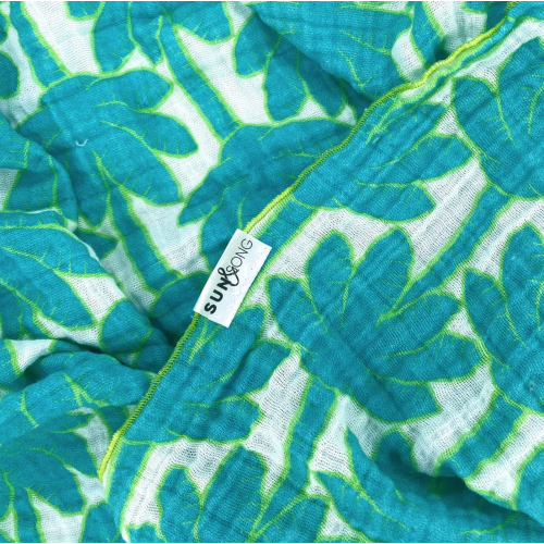 Turquoise Palm Trees Organic Cotton Muslin Baby Blanket