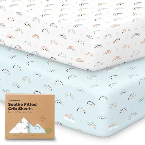 KeaBabies 2-Pack Organic Crib Sheets for Boys, Girls - 52x28 Fitted Crib Mattress Sheet Neutral, Breathable Jersey Cotton Cover for Baby Bed, Toddler Mattress, Soft & Cute Prints (Jolly Rainbow)