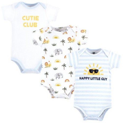 Hudson Baby Infant Boy Cotton Bodysuits, Happy Little Guy, 3-6 Months