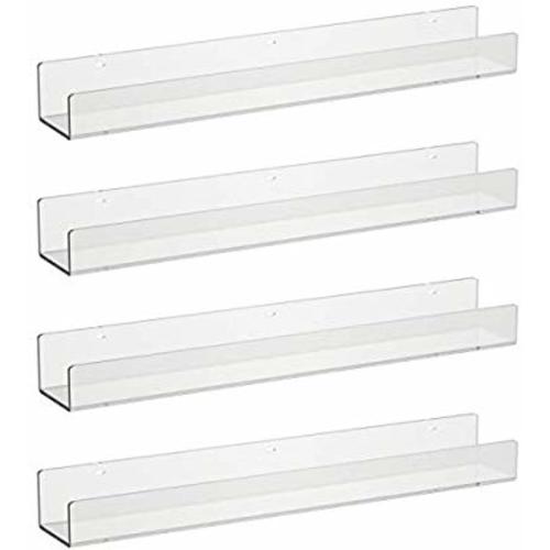 NIUBEE 36" Premium Acrylic Floating Nursery Kids Bookshelf Wall Ledge Shelf, Clear Invisible Spice Rack Bathroom Storage Shelves Display Organizer, 50% Thicker with Free Screwdriver, Set of 4 - 36inches