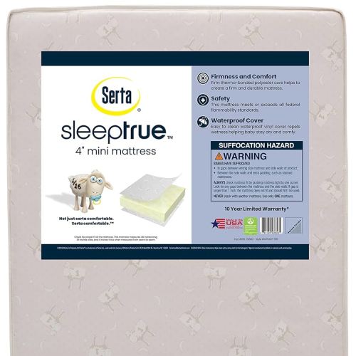 Delta Children Serta SleepTrue Mini Crib Mattress, Premium Sustainably Sourced Fiber Core, Hypoallergenic & Waterproof Cover, Greenguard Gold Certified - Made in USA, White