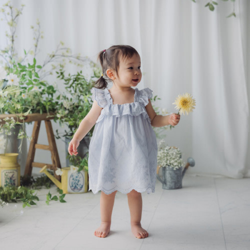 Eyelet Dress & Panty Set, Blue - Miniclasix | Maisonette