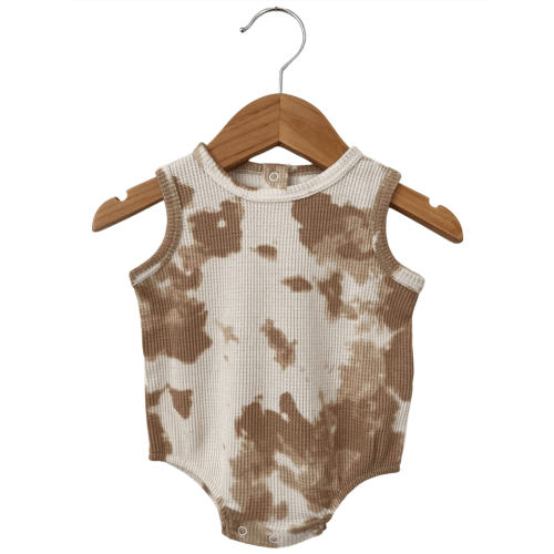 Organic Waffle Bubble Romper, Almond Tie Dye