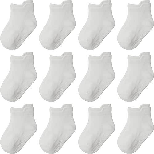 Non Slip Grip Ankle Baby Socks 12 Pack for Toddler Boys and Girls Kids,Infant Cute Cotton Baby Socks - 6-12 months