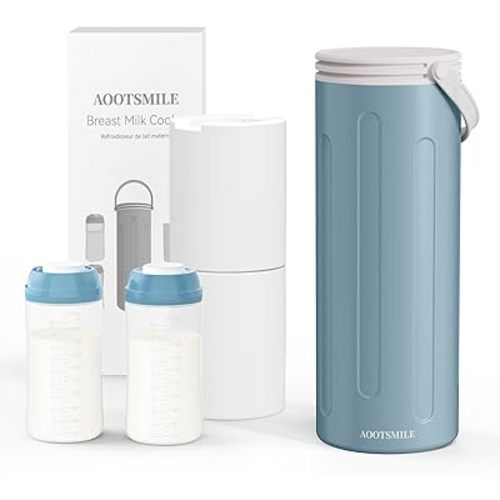 Portable Breast Milk Cooler for Travel, 22oz Large Capacity Breastmilk Chiller for Working Moms, 360° Cooling Keeps Milk Chilled 24 Hours, Includes 2 Baby Bottles, Breastfeeding Essentials