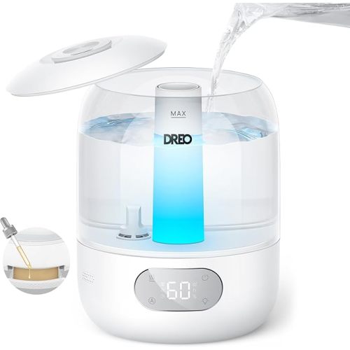 DREO Humidifiers for Bedroom, 3L Top Fill 30H & 26dB Quiet Runtime for Large Room, Cool Mist Ultrasonic Humidifier with Humidity Sensor, Night Light for Home, Baby, Nursery, Plants, New Edition