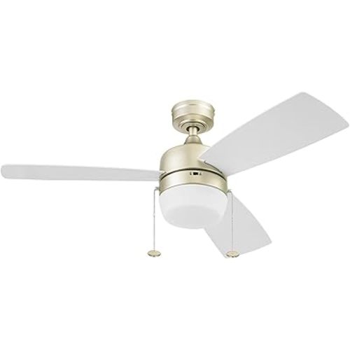 Honeywell Ceiling Fans Barcadero, 44 Inch Contemporary Indoor LED Ceiling Fan with Light, Pull Chain, Dual Mounting Options, Dual Finish Blades, Reversible Motor - 51625-01 (Soft Gold)